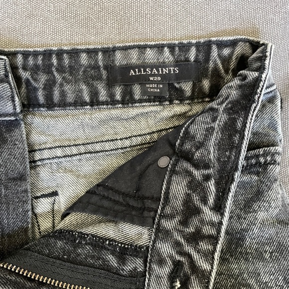 Allsaints Nyla High Waist Raw Denim in Washed Black - Picture 3 of 4